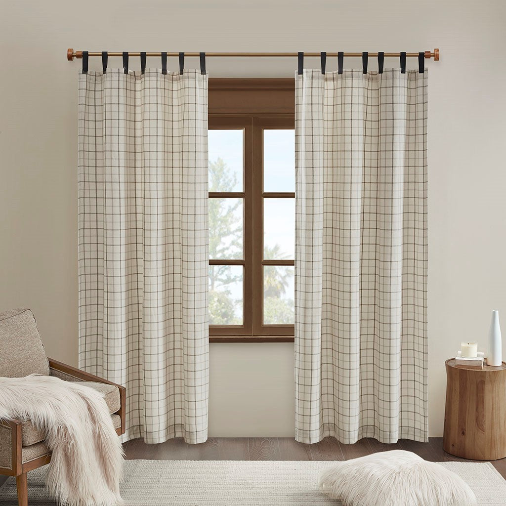 Plaid Faux Leather Tab Top Curtain Panel with Fleece Lining