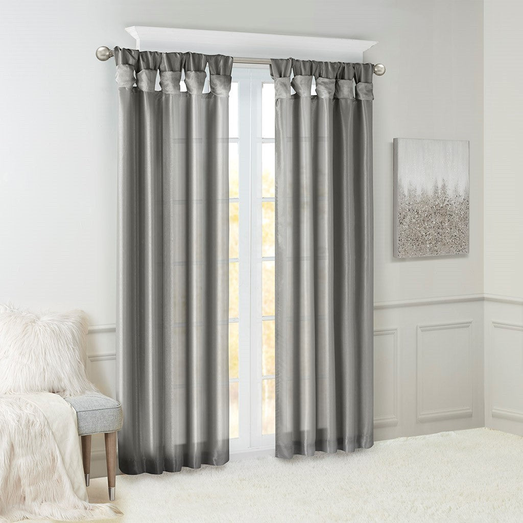 Twist Tab Lined Window Curtain Panel Charcoal 50x108"