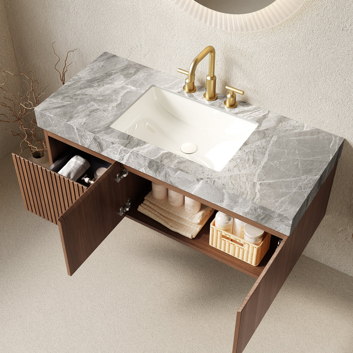 MURI 48" Bathroom Vanity & Sink, Floating Plywood Storage Cabinet