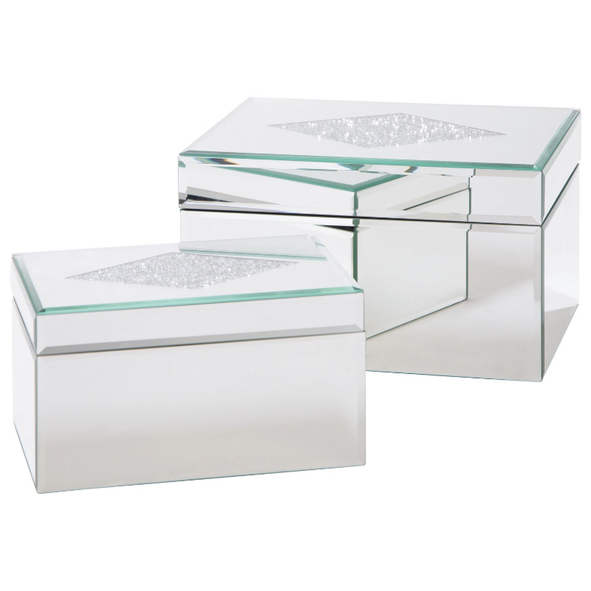 Mirrored-Box-with-Acrylic-Diamond-Pattern,-Set-of-2,-Silver-Jewelry-Holders