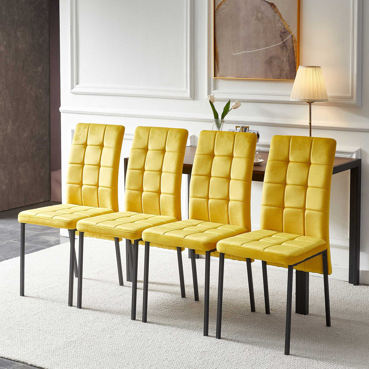 5 Piece Dining Set Including High Back Nordic Dining Chair & Creative Design Dining Table