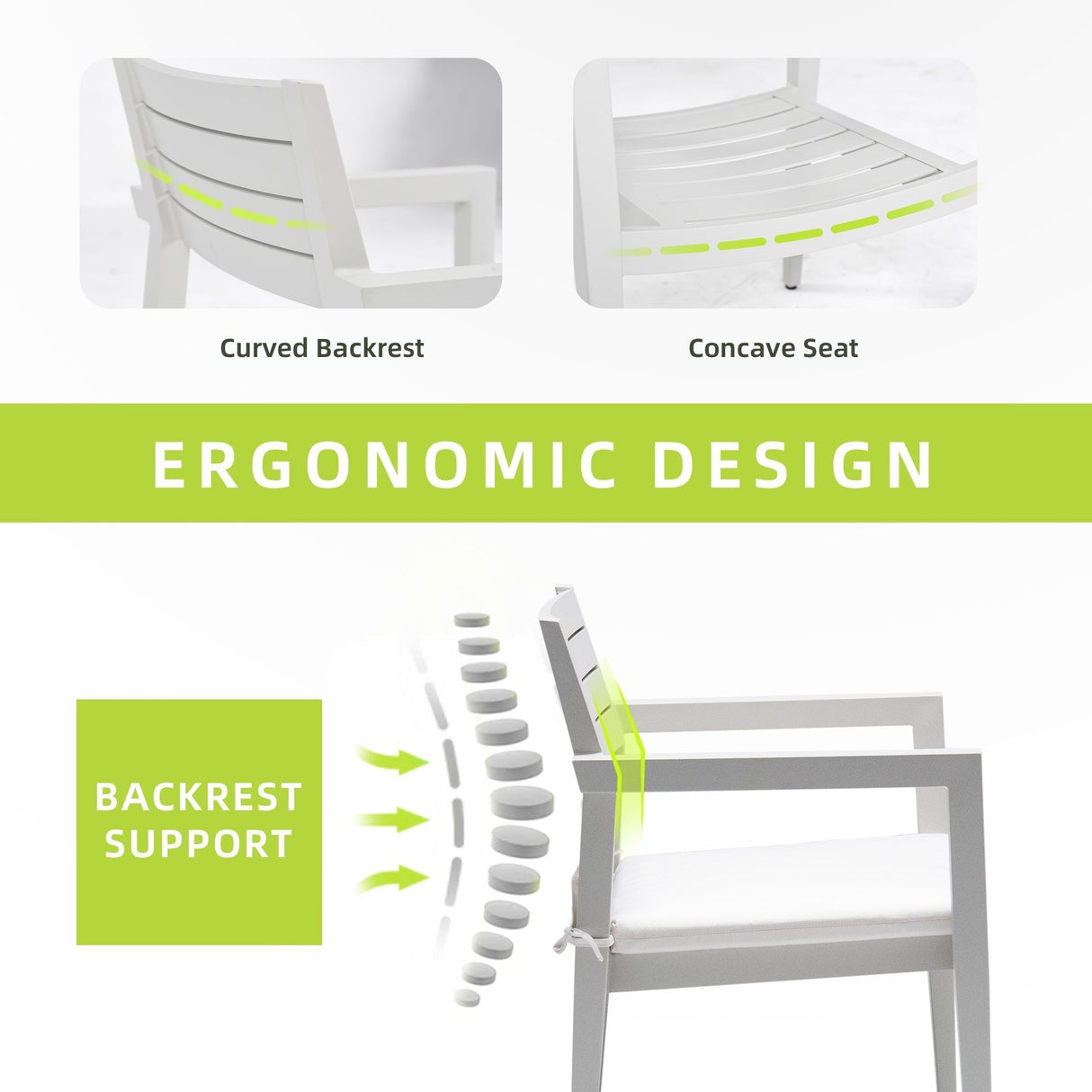 Outdoor Patio Aluminum Stationary Dining Chairs 4PCs with Outdoor-Grade Sunbrella Fabric Cushions