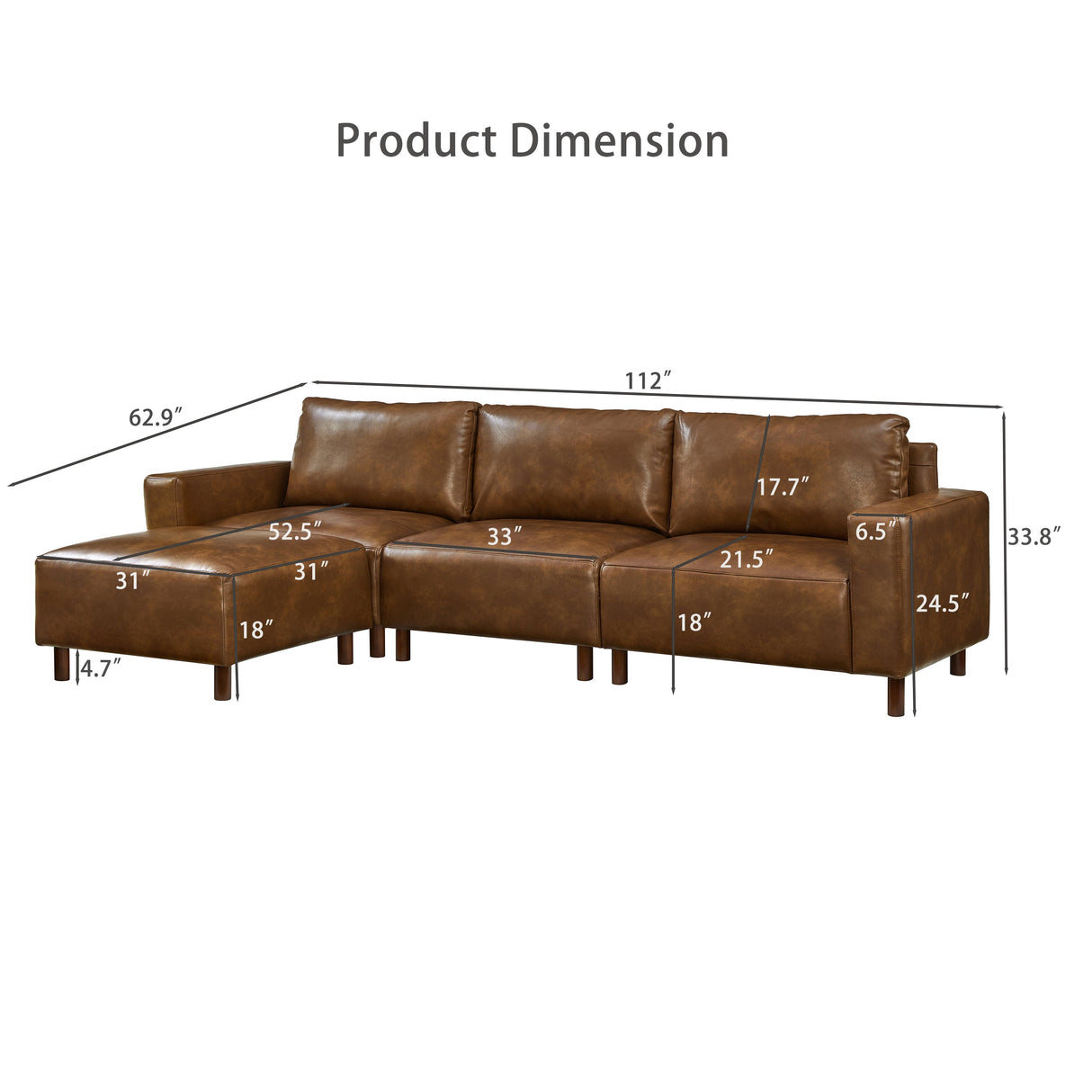 Modern Luxury Sectional Sofa with Convertible Ottoman