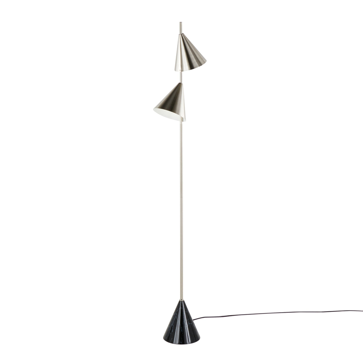 Cone 65' Contemporary Metal Floor Lamp in Plated Nickel with Black Faux Marble Base