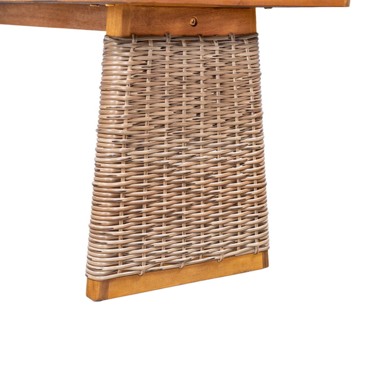 Outdoor 6 Pieces Acacia Wood Dining Set with Handwoven Rattan Legs, Brown Wicker