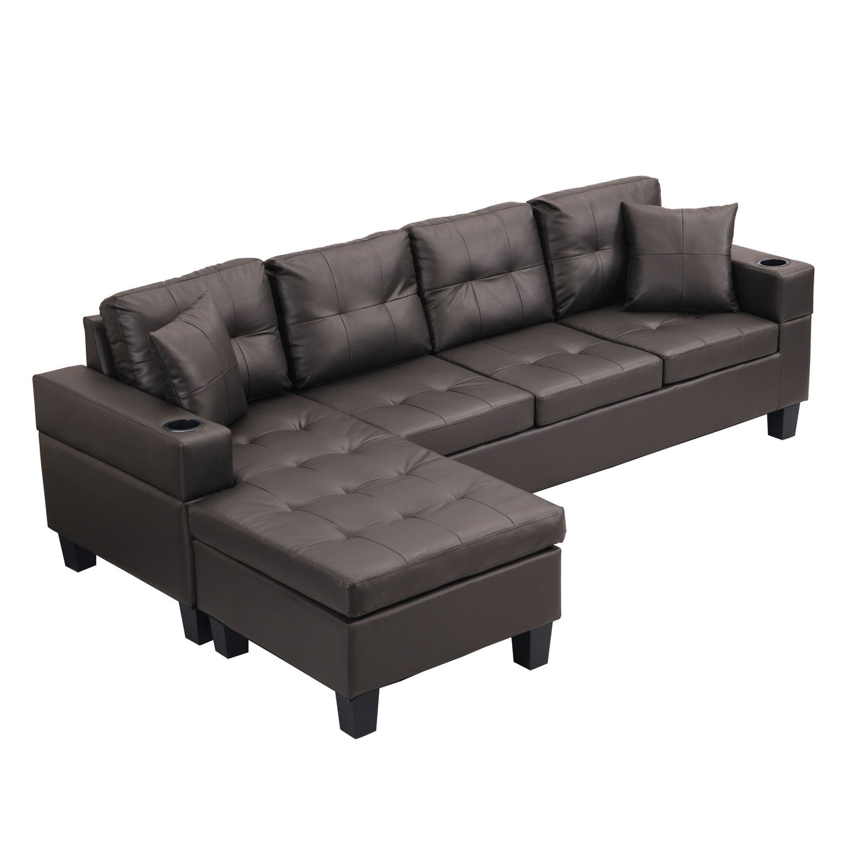 Modern Sectional Sofa Set With Chaise Lounge And Cup Holder