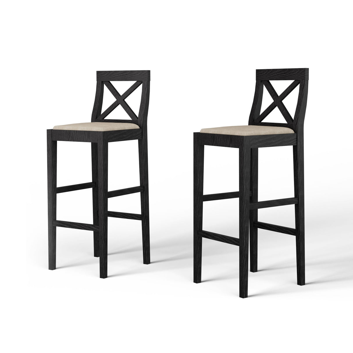 Bar Chair Counter Height Stool with Backrest Black Set of 2