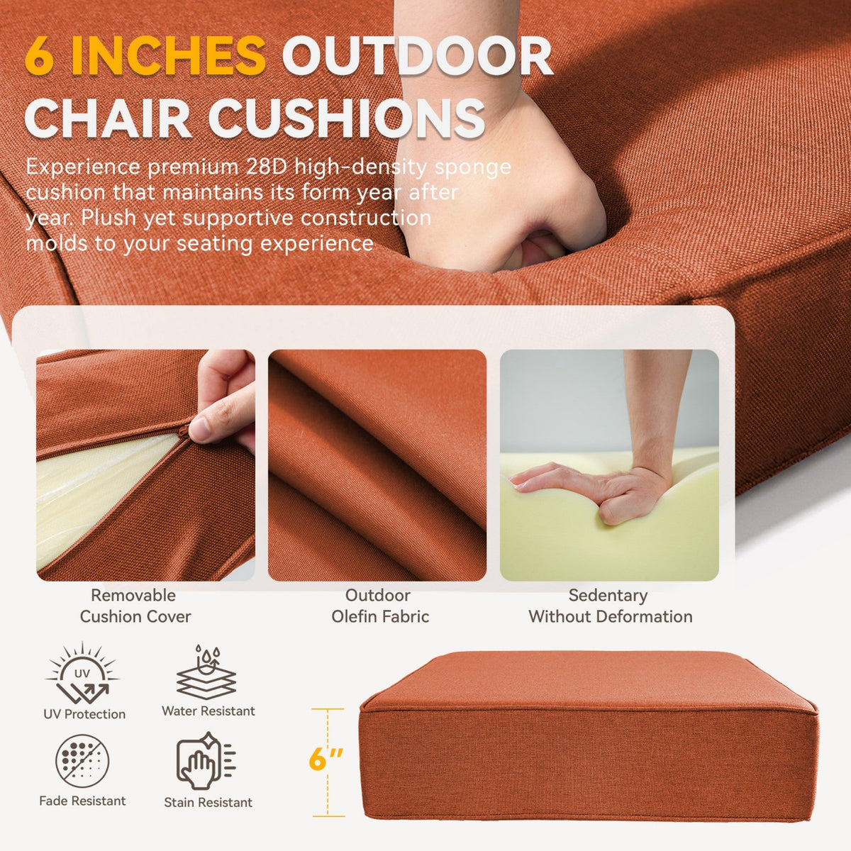 6" Thicker Outdoor Chair Cushion Set - Waterproof