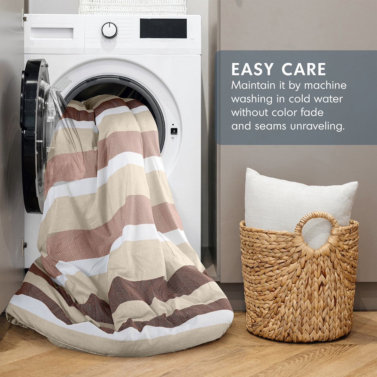 3-Piece King/Cal King Stripe Textured Print Comforter Set - Terracotta