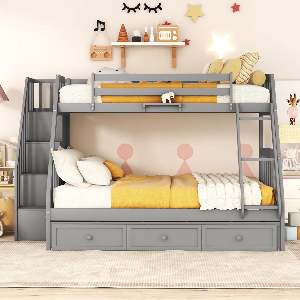 Bunk Bed With Drawers, Ladder And Storage Staircase