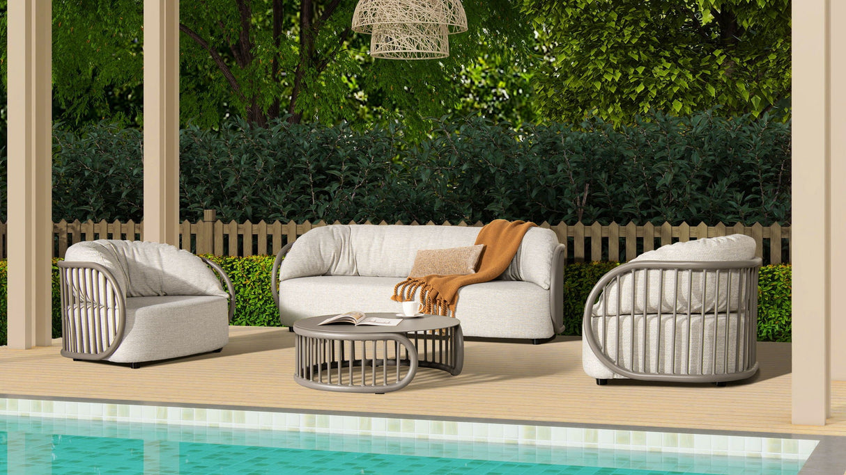 Harper - Indoor/Outdoor Modern Round Coffee Table - Geige Taupe Aluminum