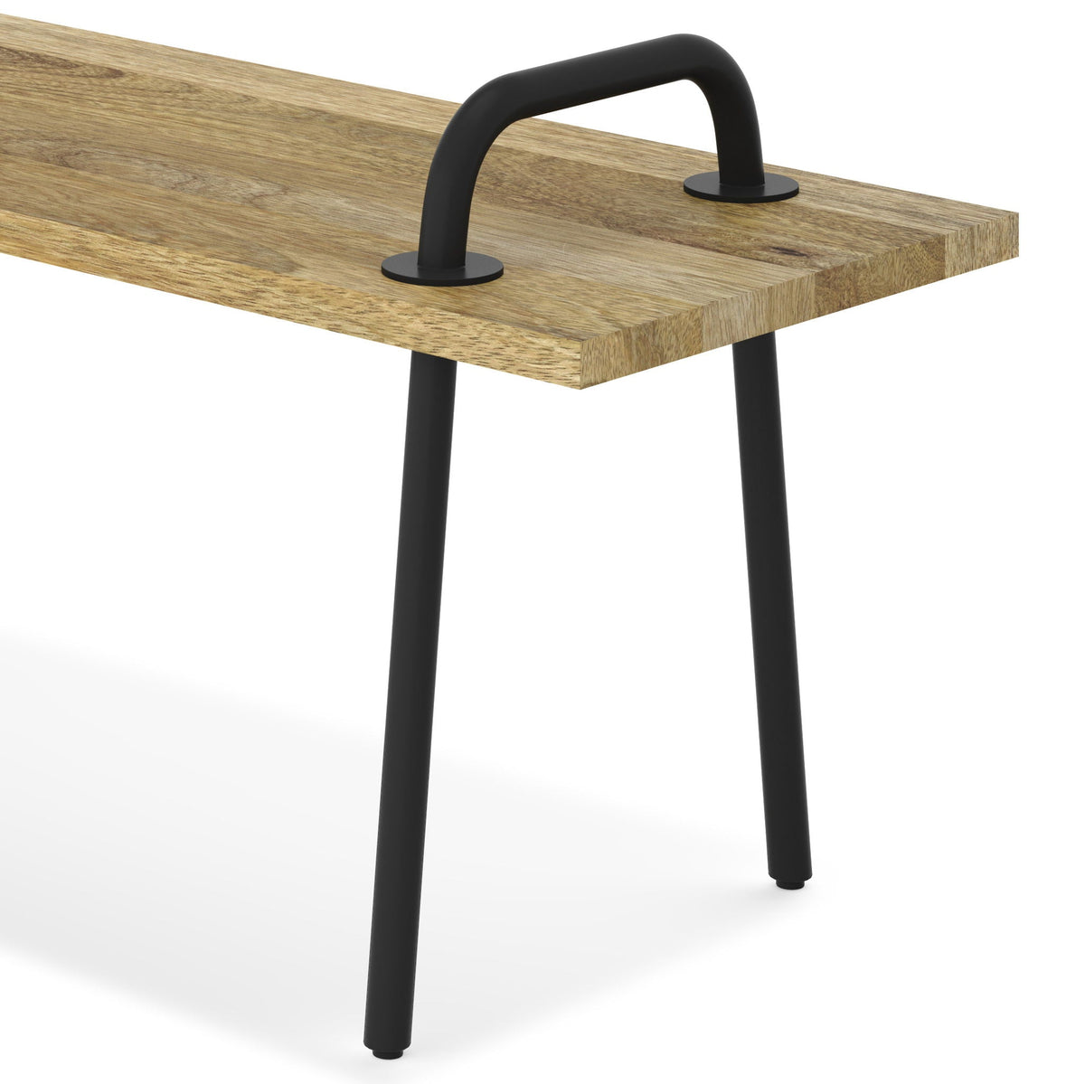 Light Brown Entryway Bench with Metal Legs - Solid Wood
