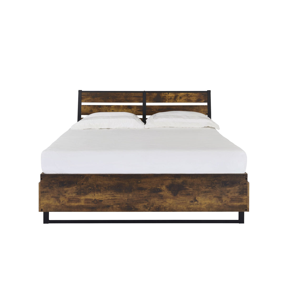 Rustic Oak & Black Finish King Bed with Storage