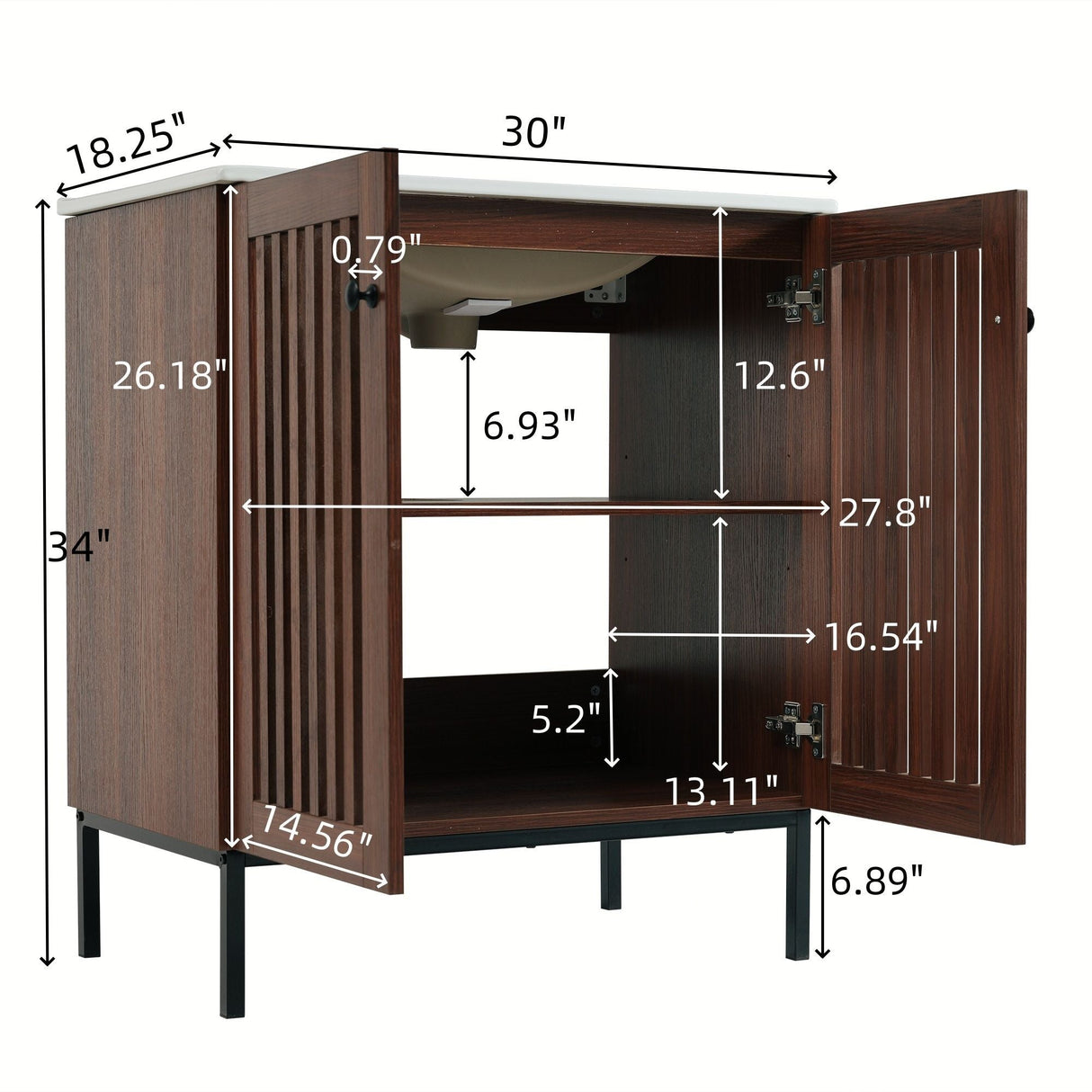 30" Vintage Bathroom Vanity With Ceramic Sink