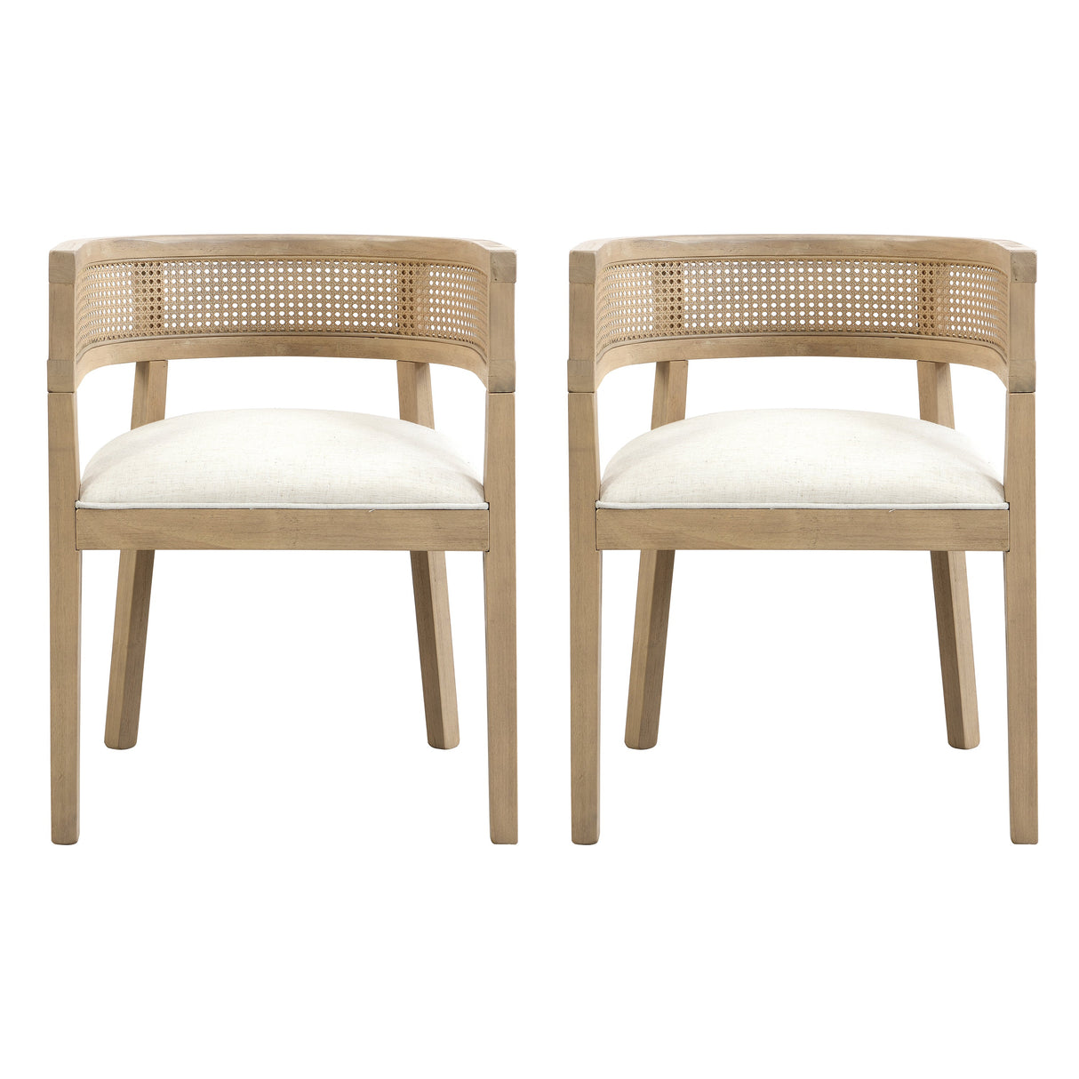 Barrel Dining Chair with Rattan Back, Set of 2