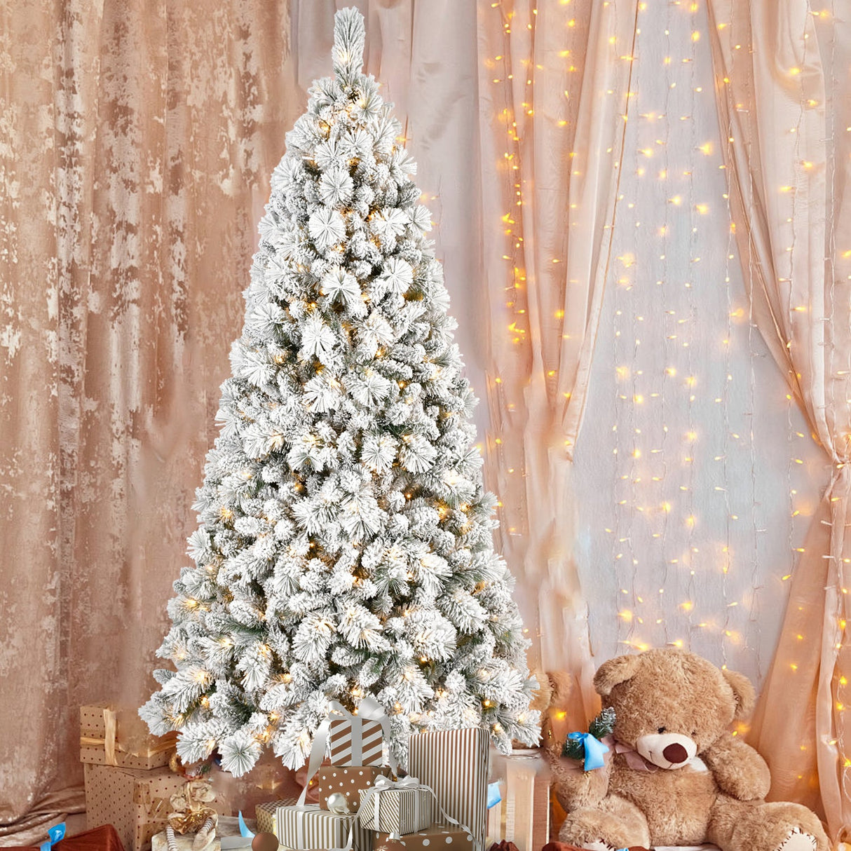 4FT Flocked Christmas Tree with 150 Warm White LED Lights