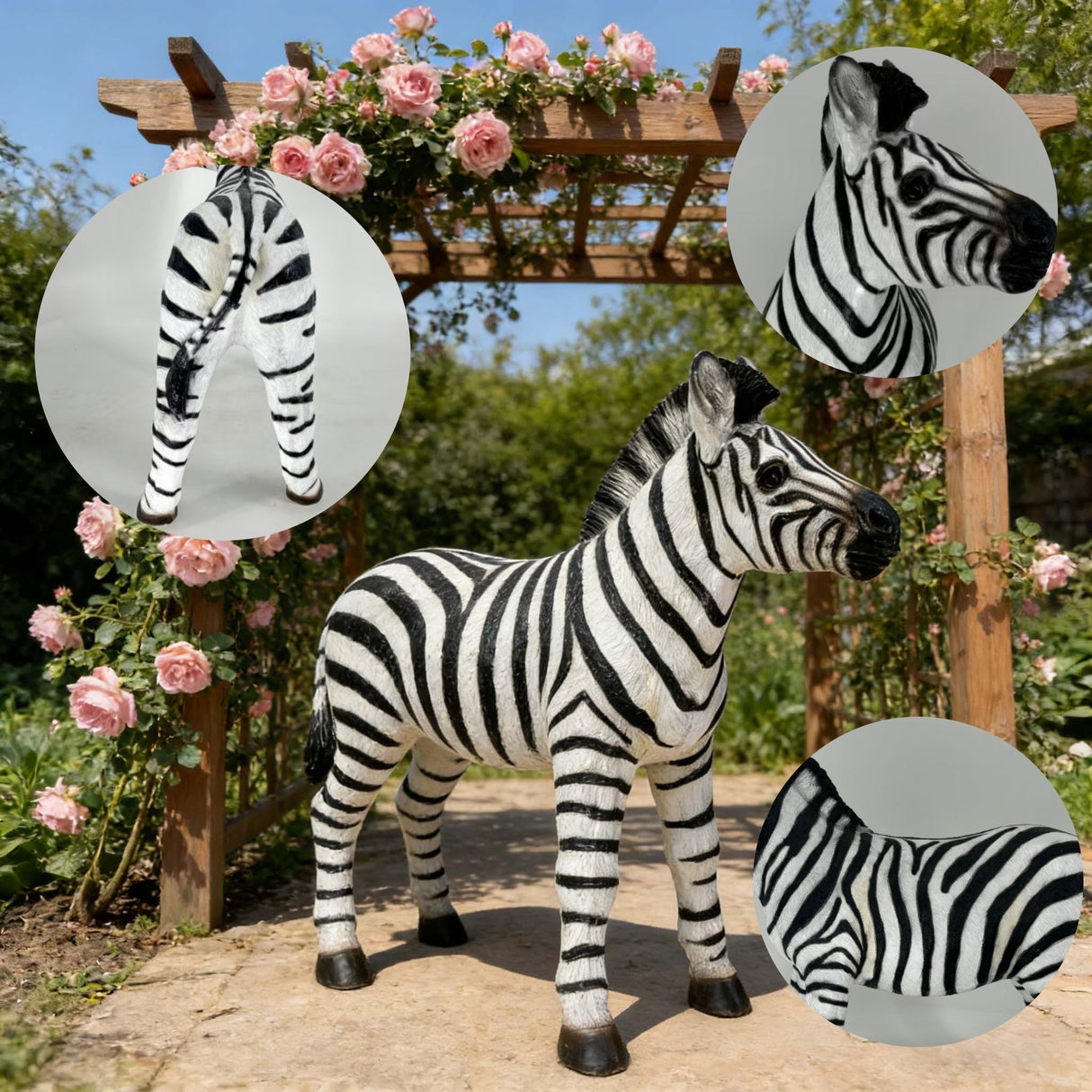 18.31' H x 19.49' L Simulated Zebra Garden Statue, Resin Outdoor & Indoor Decorative Ornament