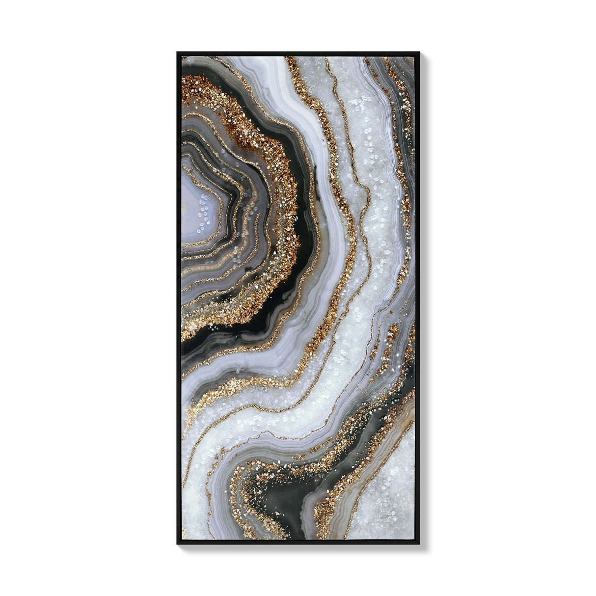 Canvas Painting Wall Art Framed - Marble Print with Frosted Glass & Gold Frame
