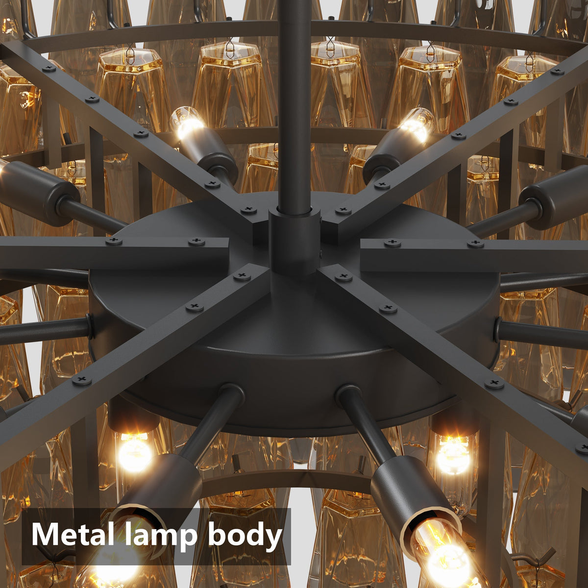 Modern Round 14-Light Black Chandelier with Smoke Glass Tubes