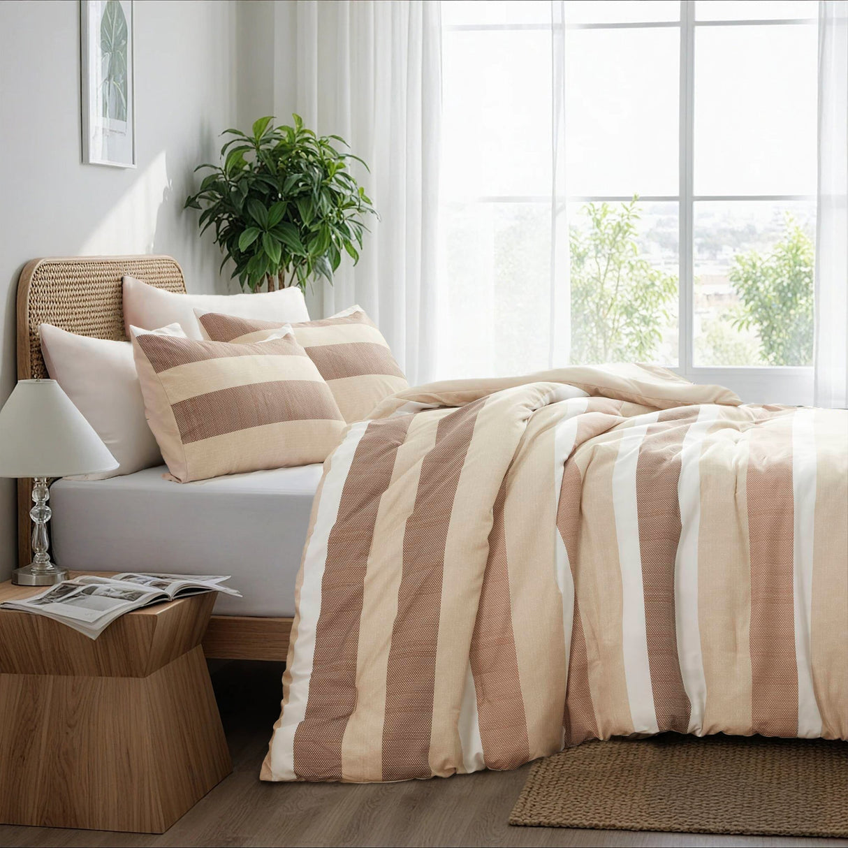 3-Piece Full/Queen Stripe Textured Print Comforter Set in Terracotta