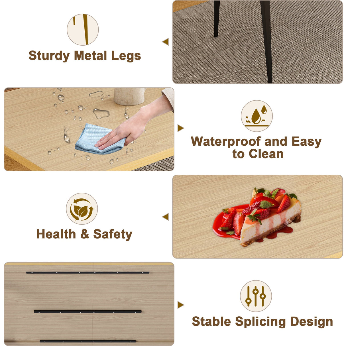 63-inch Modern Dining Table with Wooden Tabletop and Rust-Resistant Iron Legs