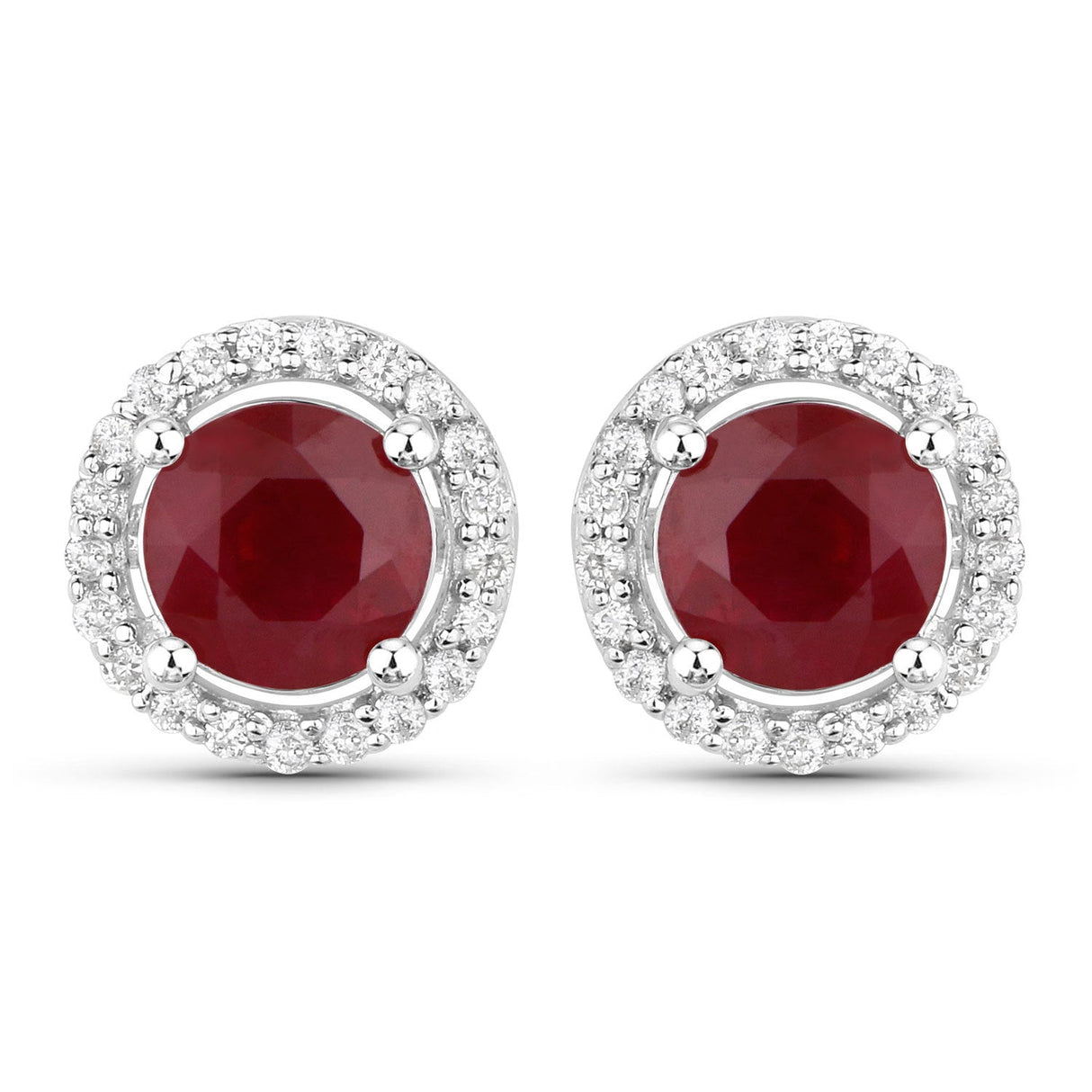 1.22 Carat Genuine Ruby and White Diamond 14K White Gold Earrings