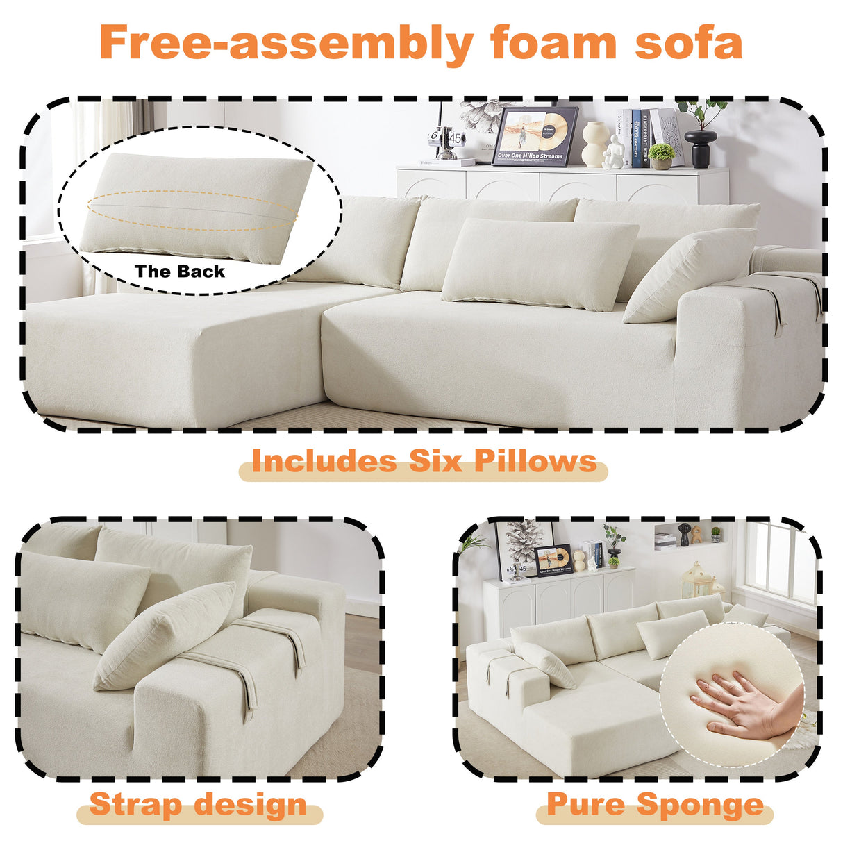 Modern Chenille Upholstered Sectional Sofa Couch Set