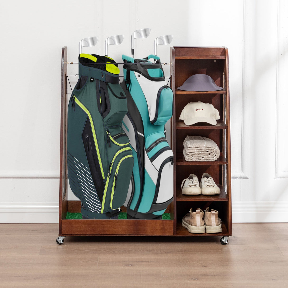 Premium Wooden Golf Bag Organizer for Garage