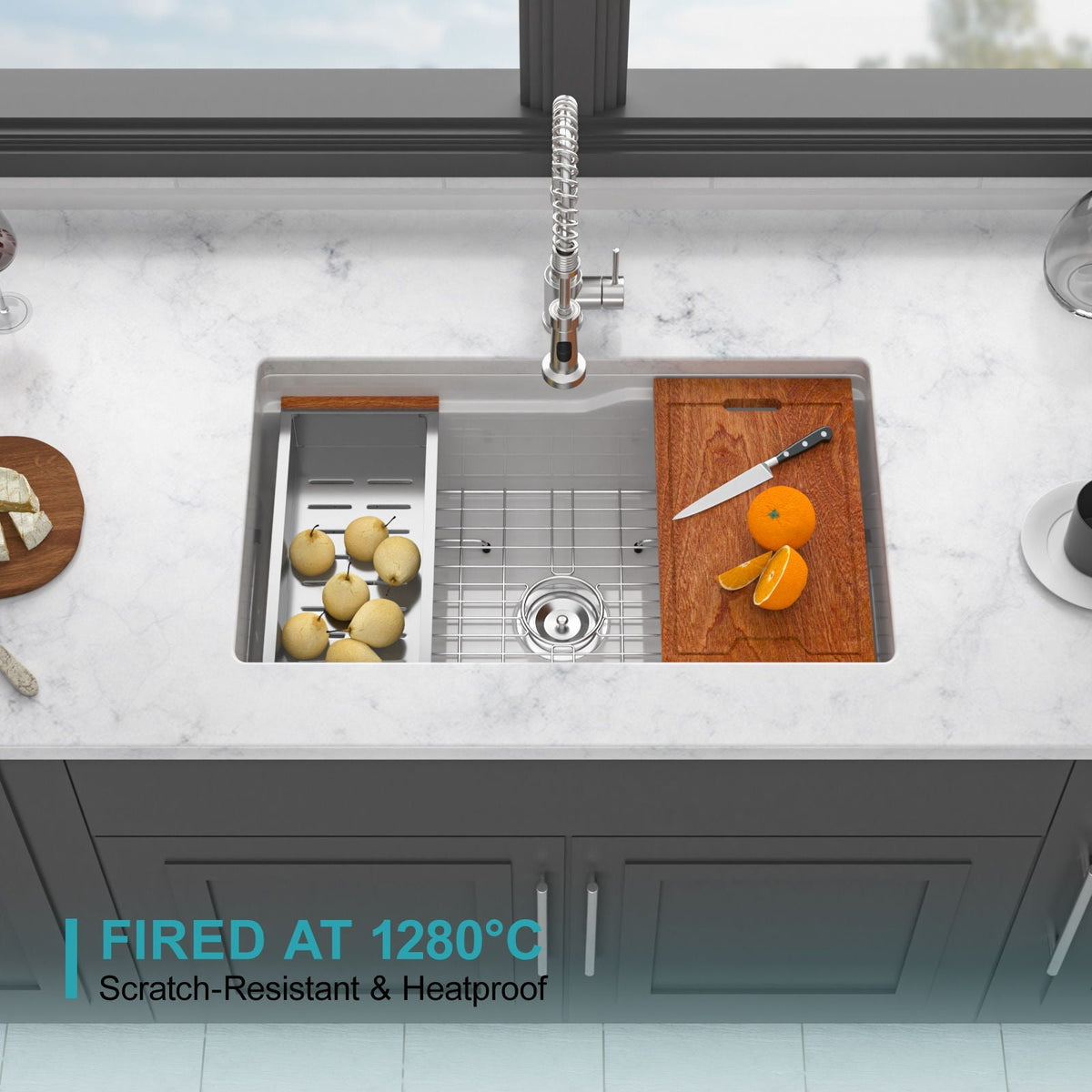 Undermount Workstation Single Bowl Porcelain Ceramic Kitchen Sink