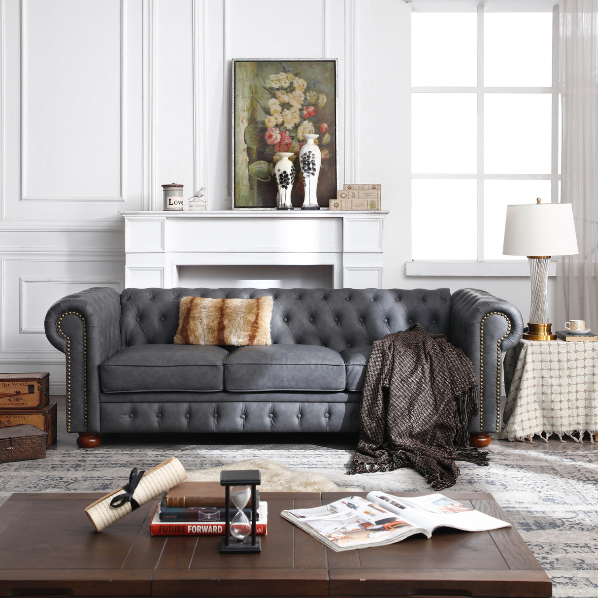 Classic-Chesterfield-Sofa-Dark-Grey-Faux-Leather-Sofas-&-Sectionals