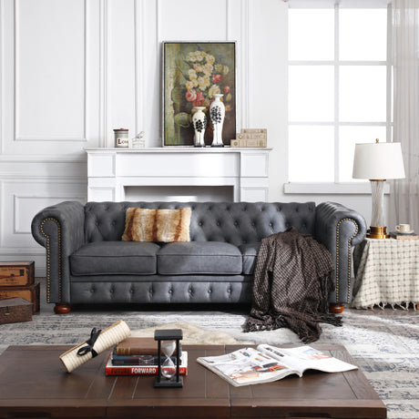 Classic-Chesterfield-Sofa-Dark-Grey-Faux-Leather-Sofas-&-Sectionals