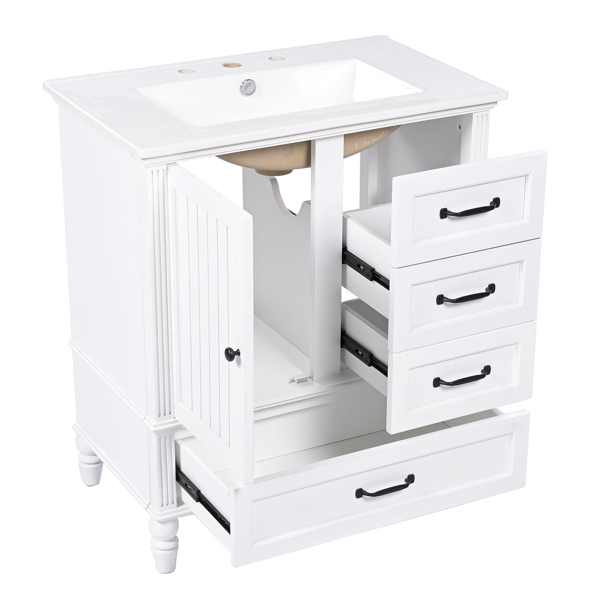 30" Bathroom Vanity With Sink, 3 Drawers, Adjustable Feet