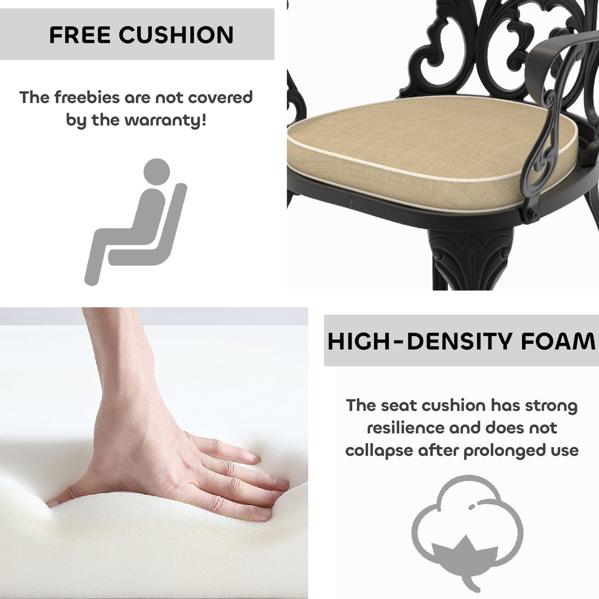 5-Piece Set Of Cast Aluminum Patio Furniture With Off-White Cushions