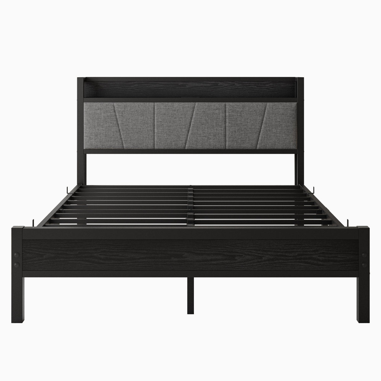 Queen Size Bed Frame with Storage Headboard and Charging Station