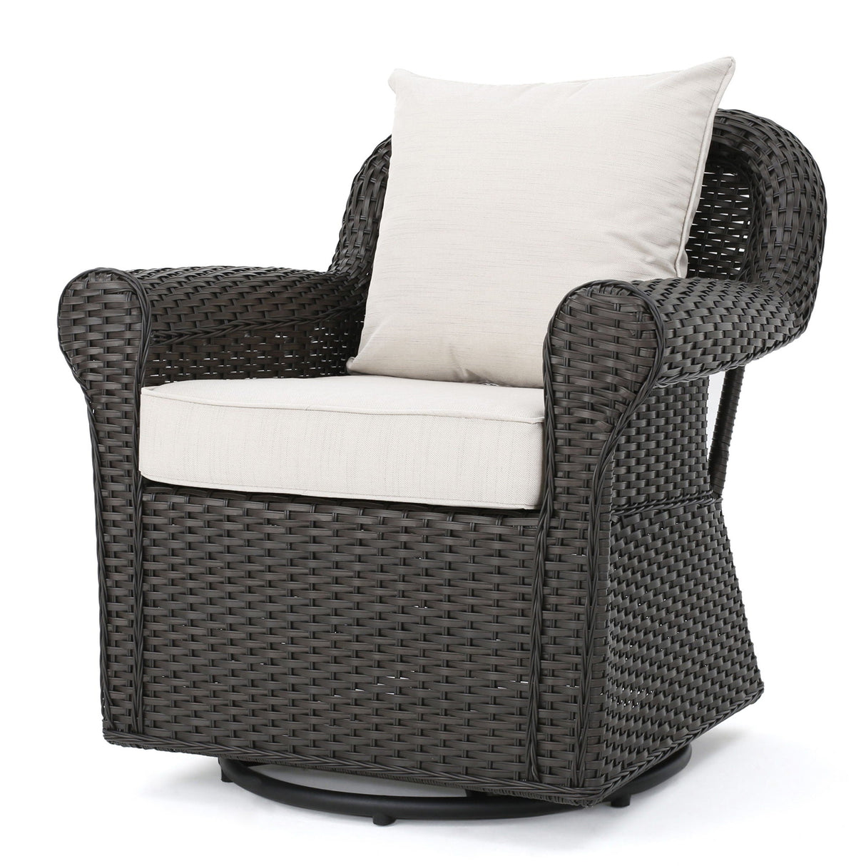 Amaya Outdoor Swivel Rocker Chair with Water Resistant Cushions - Brown / Beige
