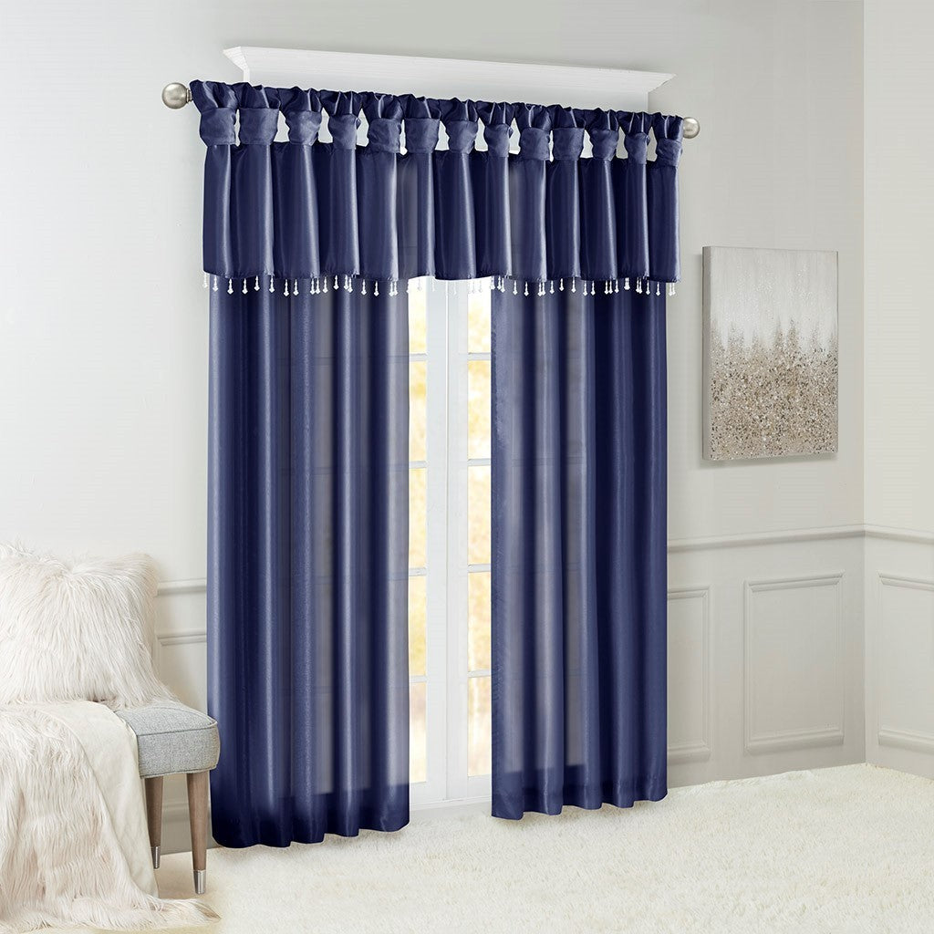 Twist tab lined window curtain panel navy 50x120"