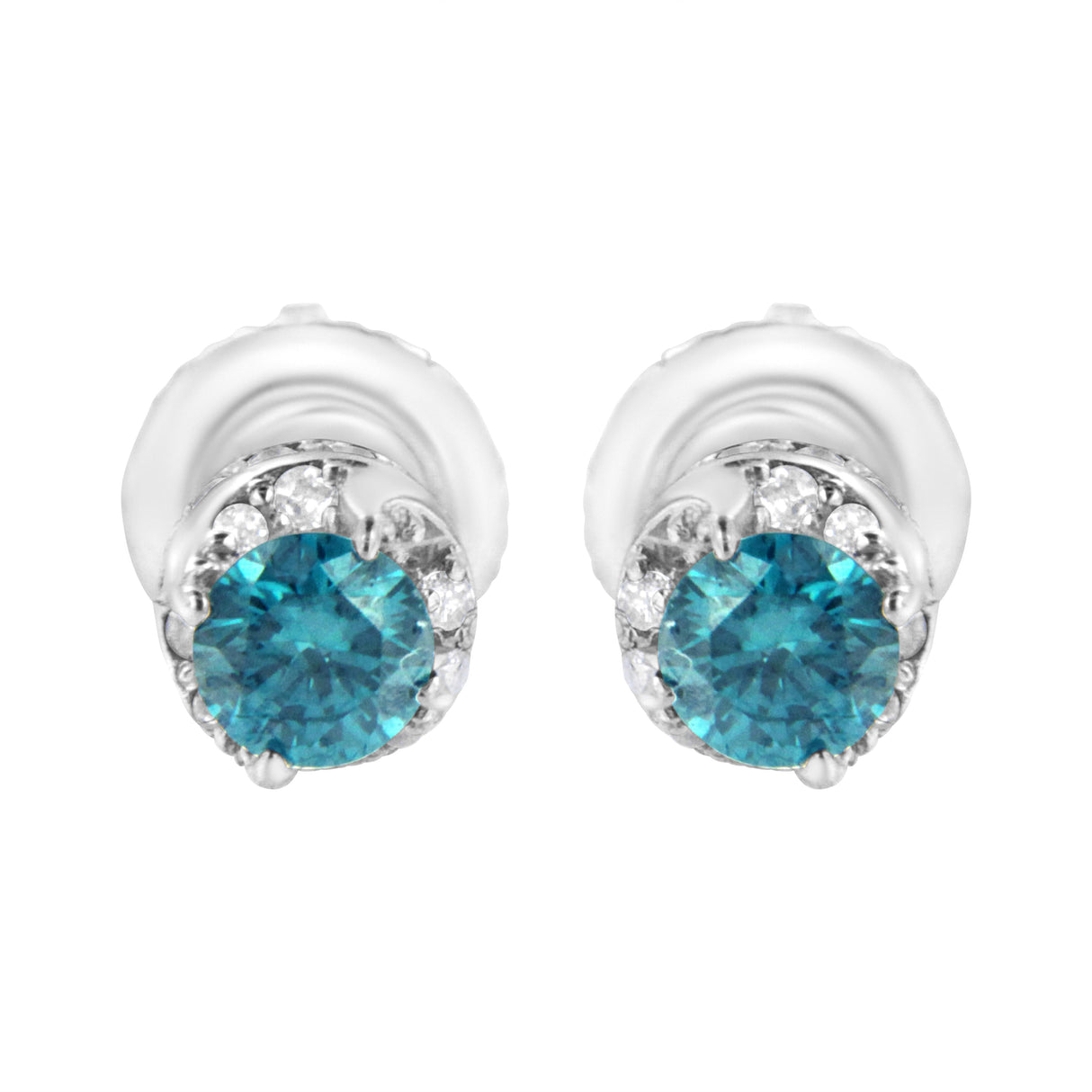 14K White Gold 1/2 cttw White and Treated Blue Round Diamond Earrings (I-J I2-I3)
