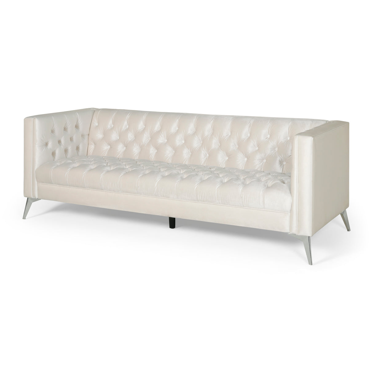 Contemporary Button-Tufted Sofa with Diamond Stitching and Iron Legs