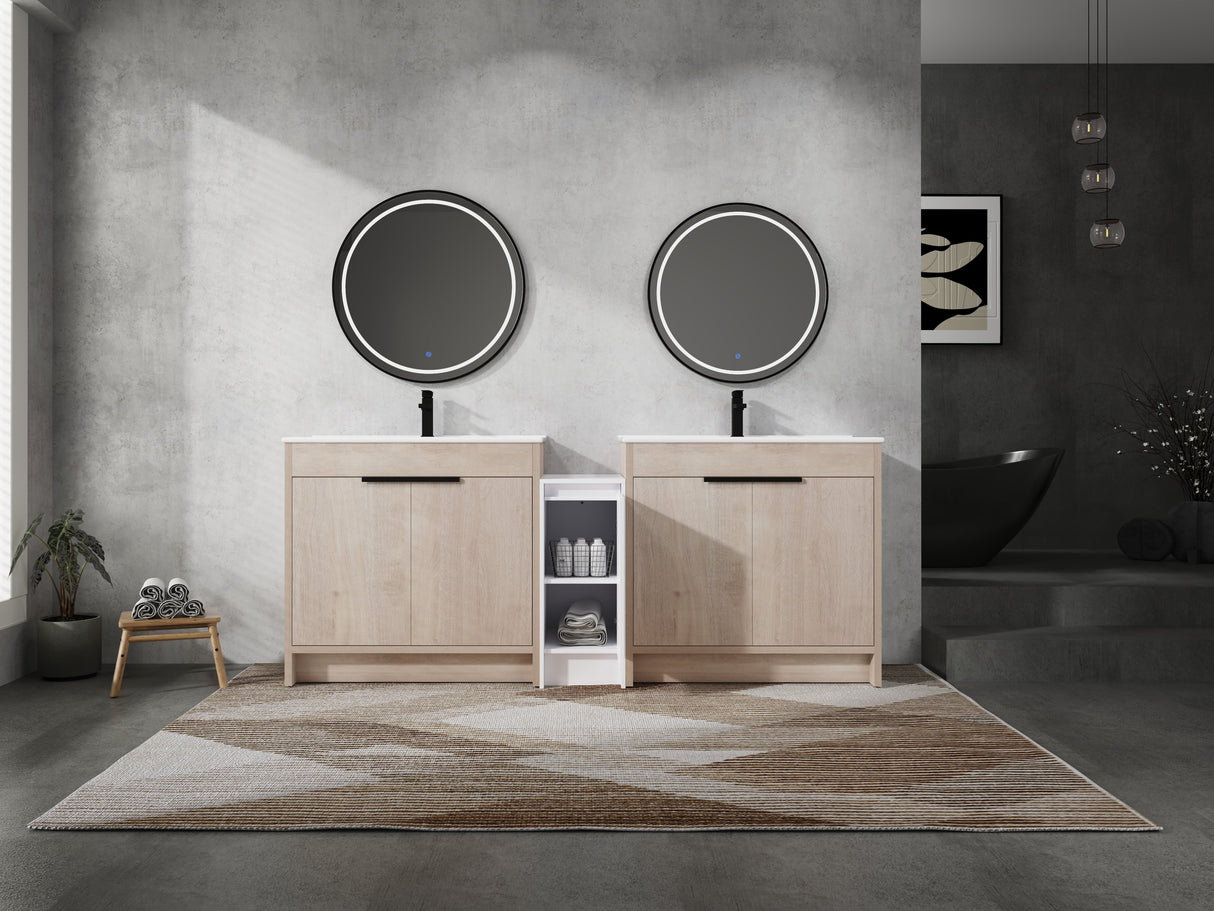 84 Inch Freestanding Bathroom Vanity with Ceramic Sink and Storage Cabinets