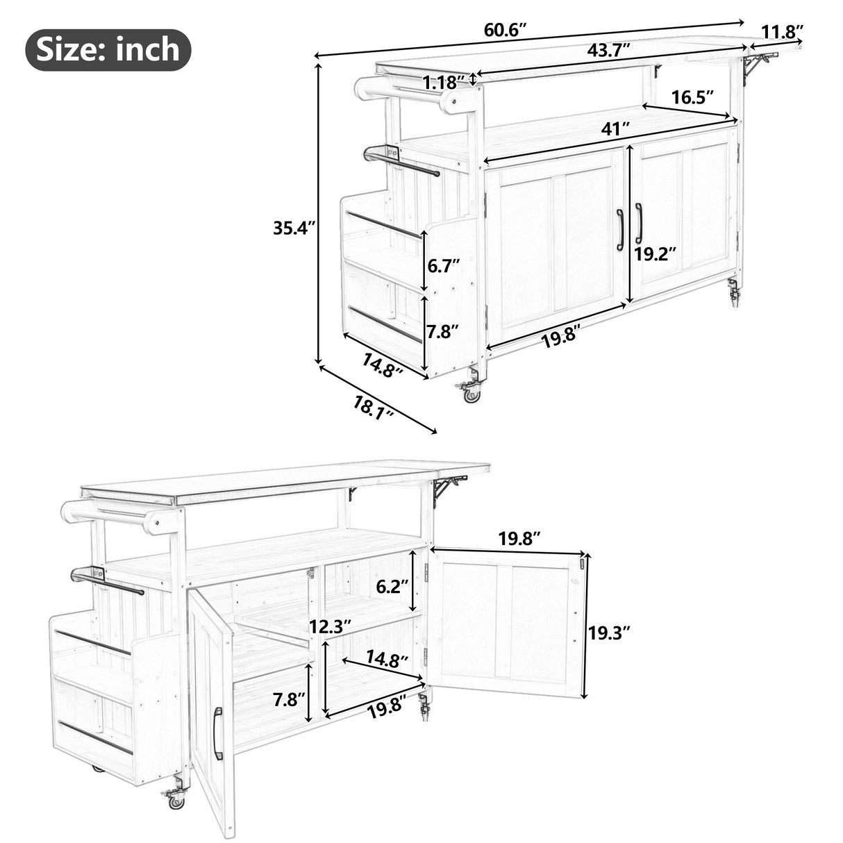 Foldable Outdoor Kitchen Island Patio Mobile Kitchen Cart