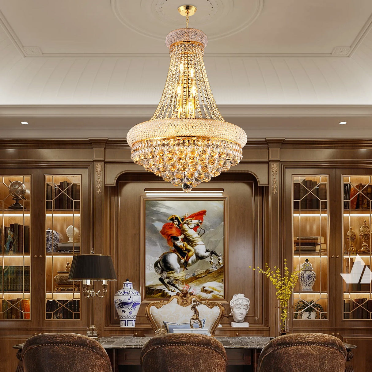 24-Inch Gold Crystal Chandelier, 12-Light French Empire Style Ceiling Light