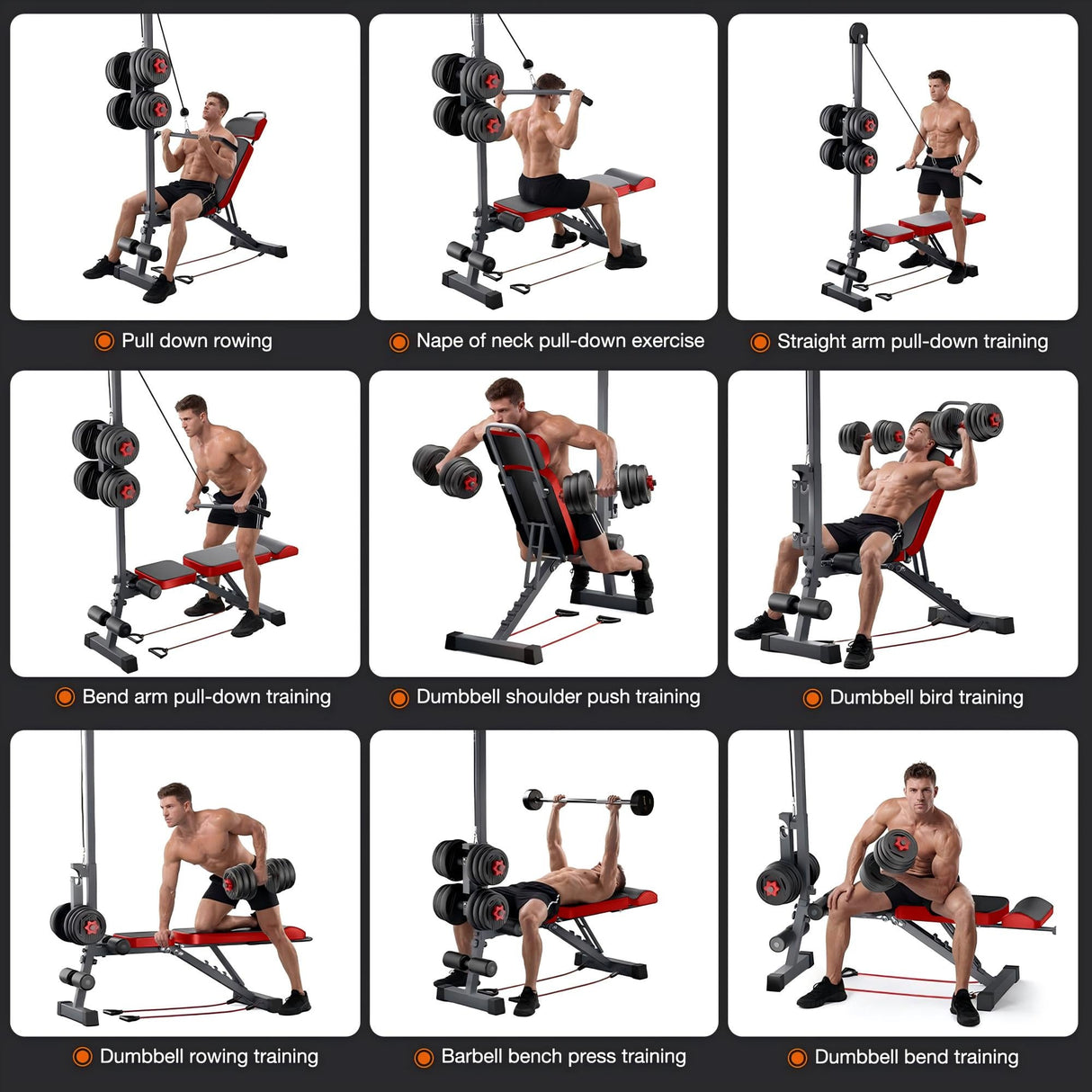 Multi-Functional Weight Bench with Pulley System and Adjustable Backrest