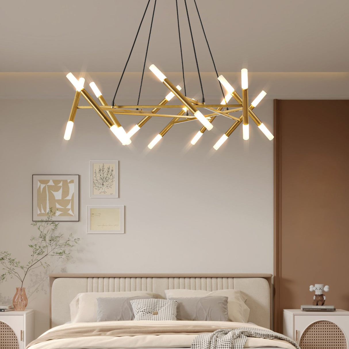 41' Golden Modern Chandelier Light FixtureBranch Design with Frosted Tubes