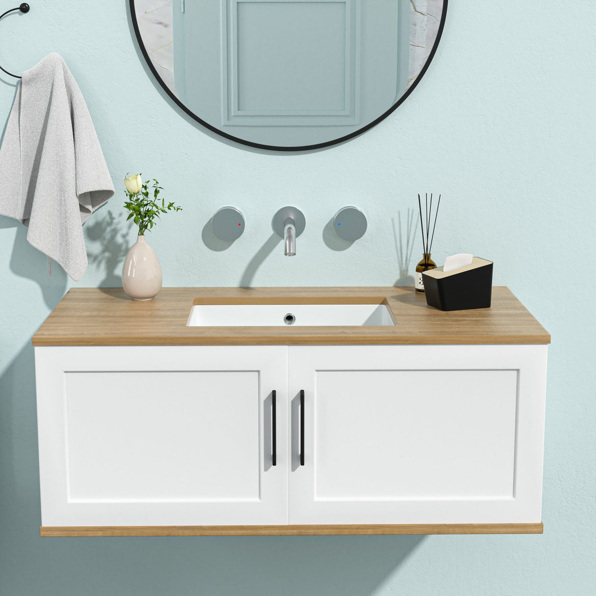 Modern Ceramic Rectangular Undermount Bathroom Sink With Overflow