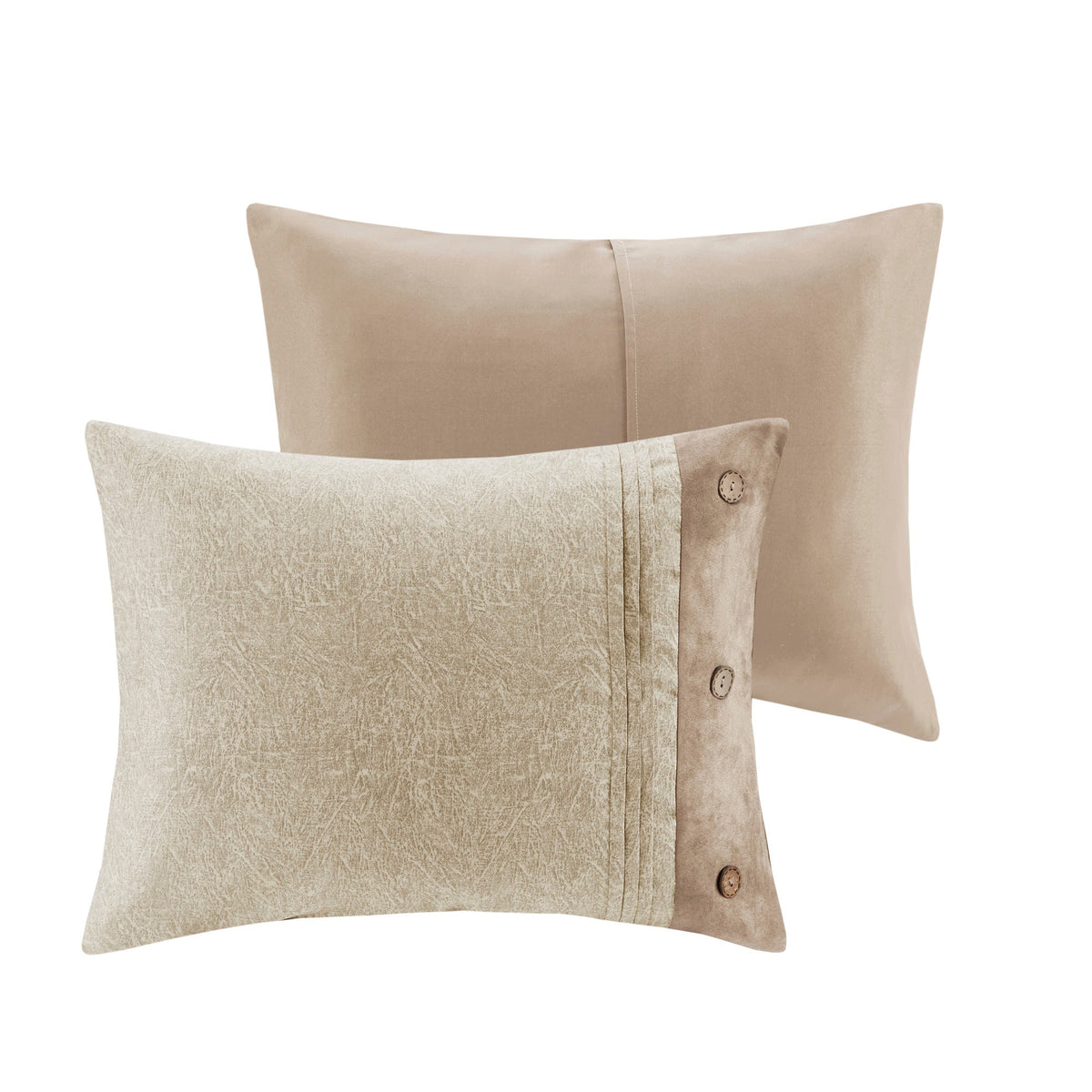 Tan Faux Suede King Comforter Set with Hypoallergenic Filling - 7 Piece