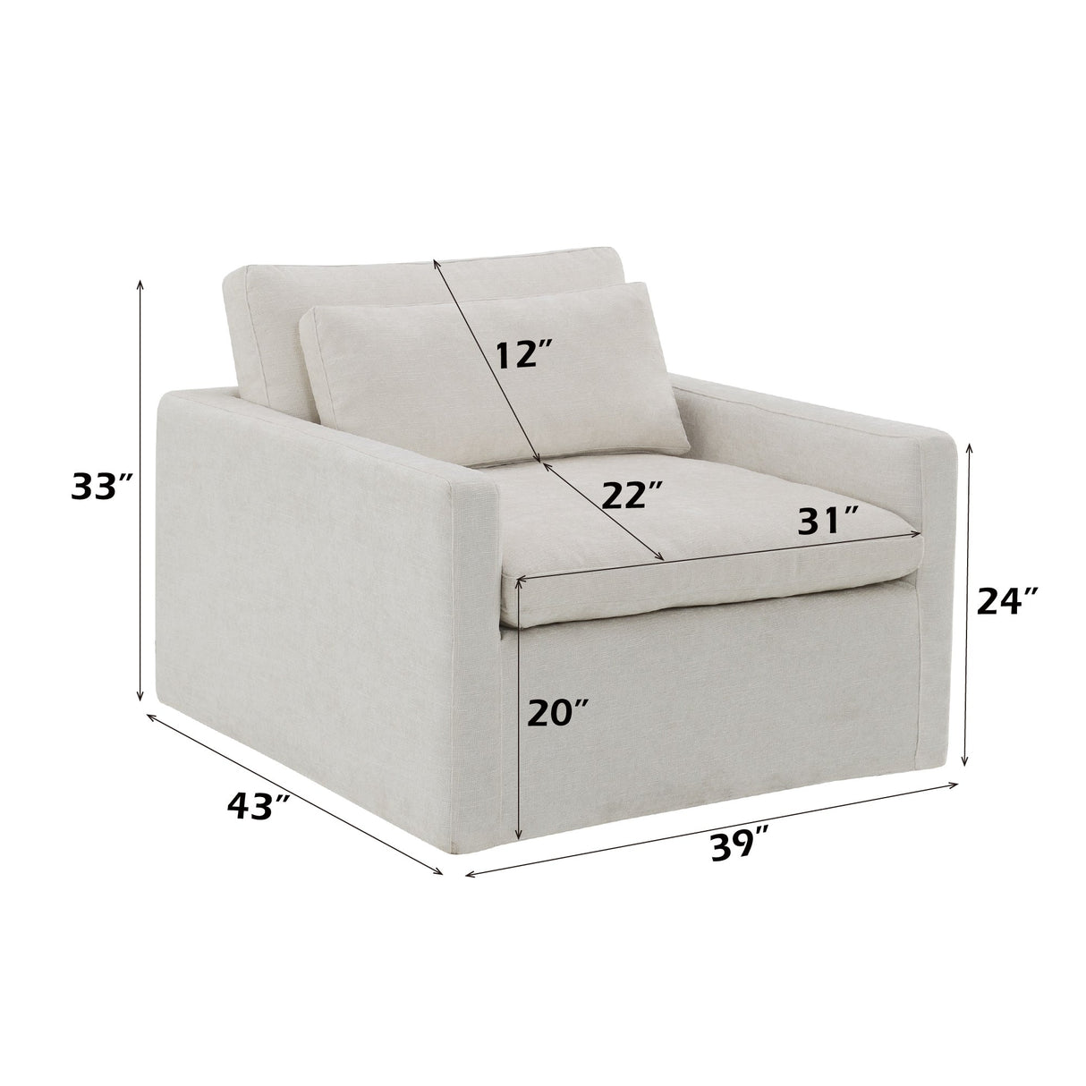 Frederick Ivory Fabric Swivel Chair w/Pillow