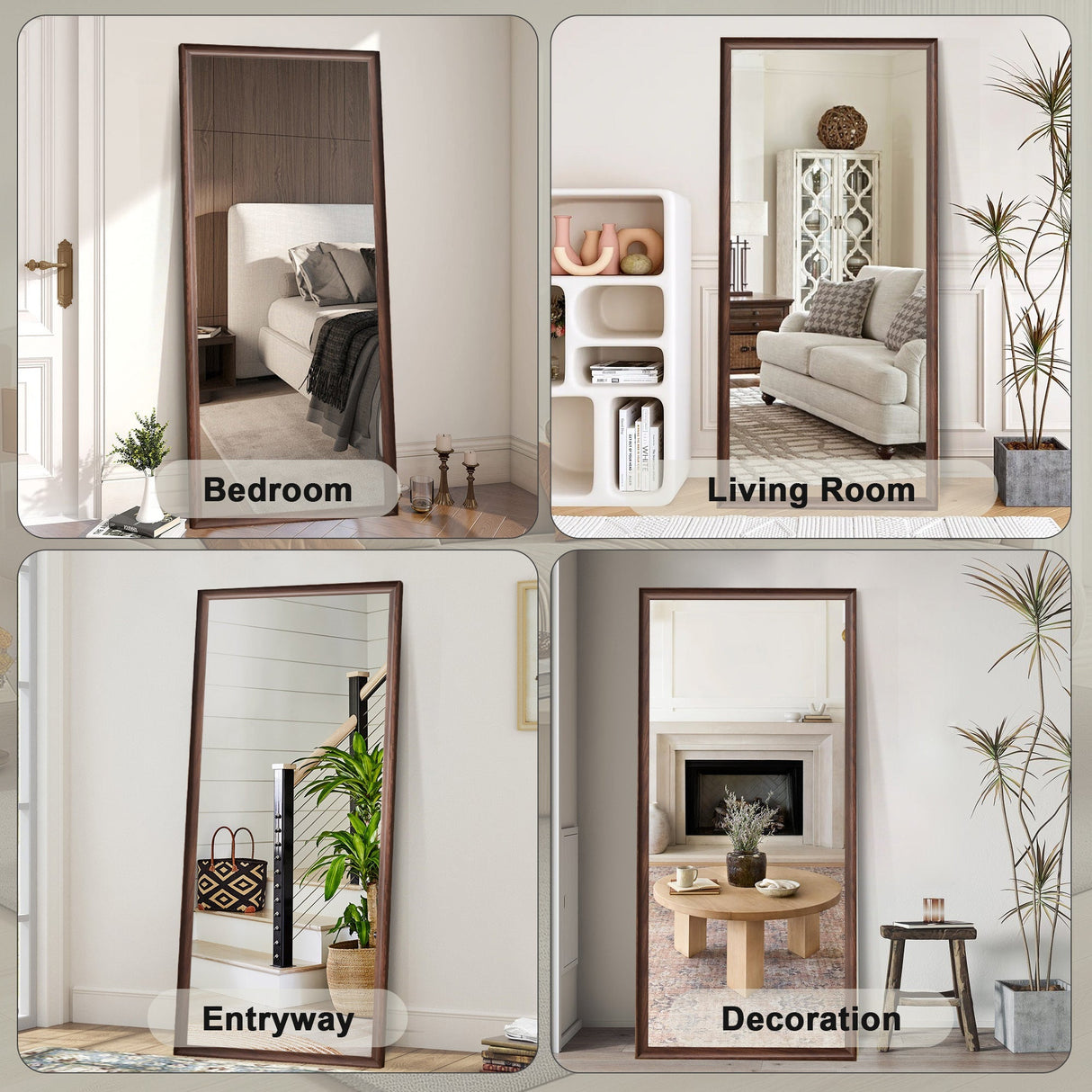 70*32 inch Full-Body Floor Mirror with Artificial Wood Frame in Antique Brown, Elegant Design for Bedrooms, Salons, and Clothing Stores