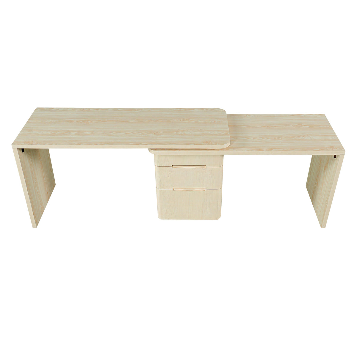 90" Modern L Shaped Desk with Rotating Design - Natural Wood or Walnut