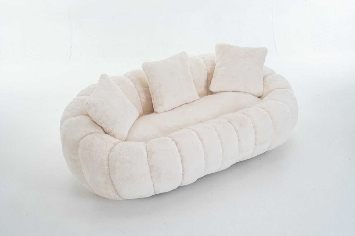Floral-Shaped Beige Two-Seater Sofa with Ultra-Soft Faux Fur