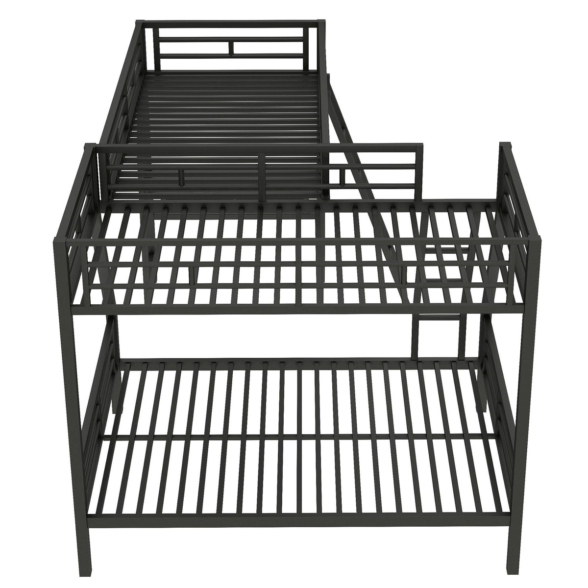 Twin Over Full Bunk Bed With Loft And Desk, L-Shaped Design For 3 Sleepers - Black